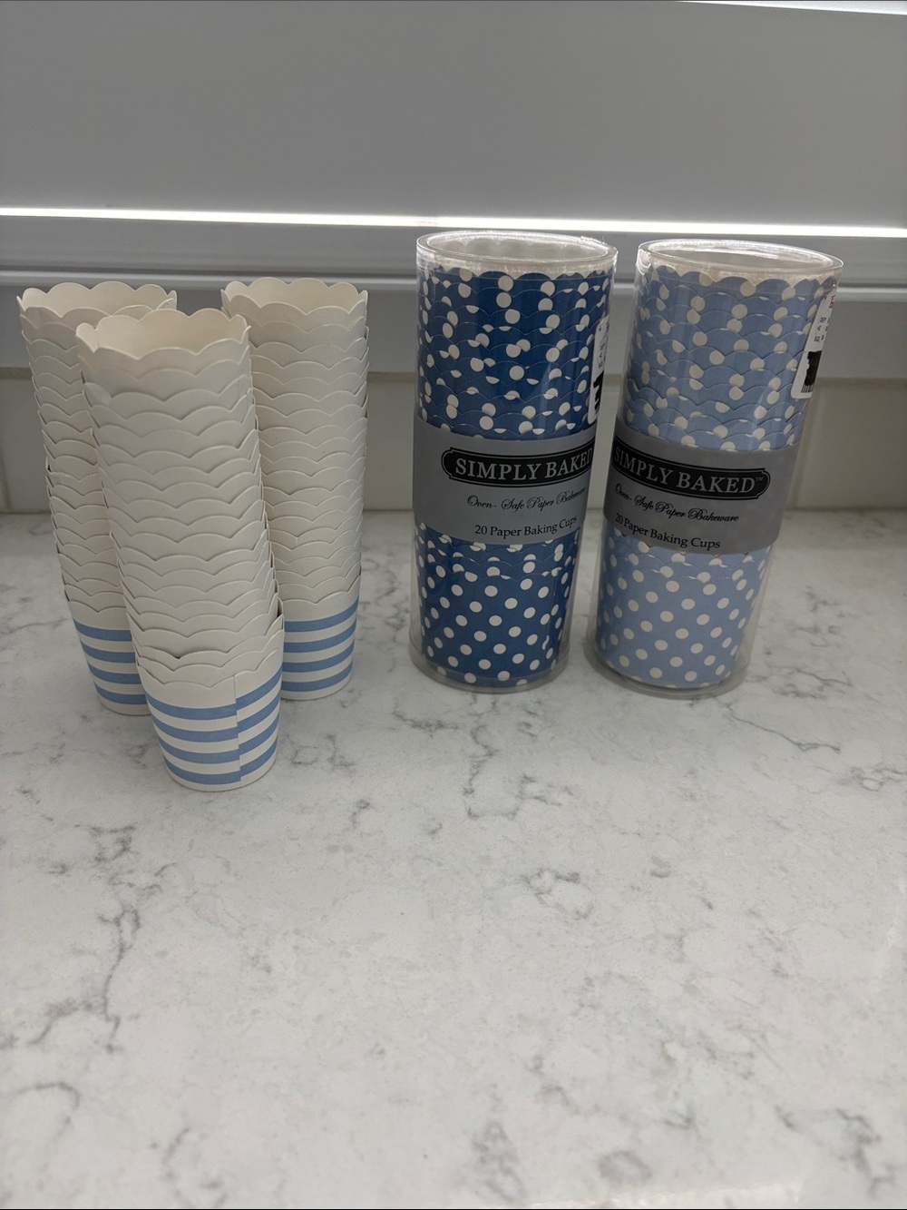 Blue Polka Dot & Stripe Paper Baking Cups